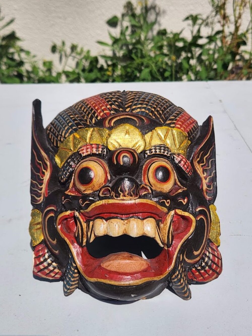 Authentic Hand-Carved Balinese Barong Mask Vibrant Folk Art Wall Decor Bali Indo